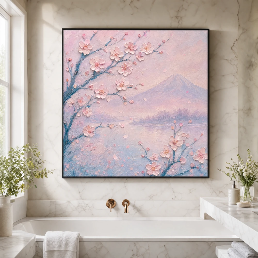 S011 | Blush Petal Mist – Floral Canvas Art | Impasto Oil Painting