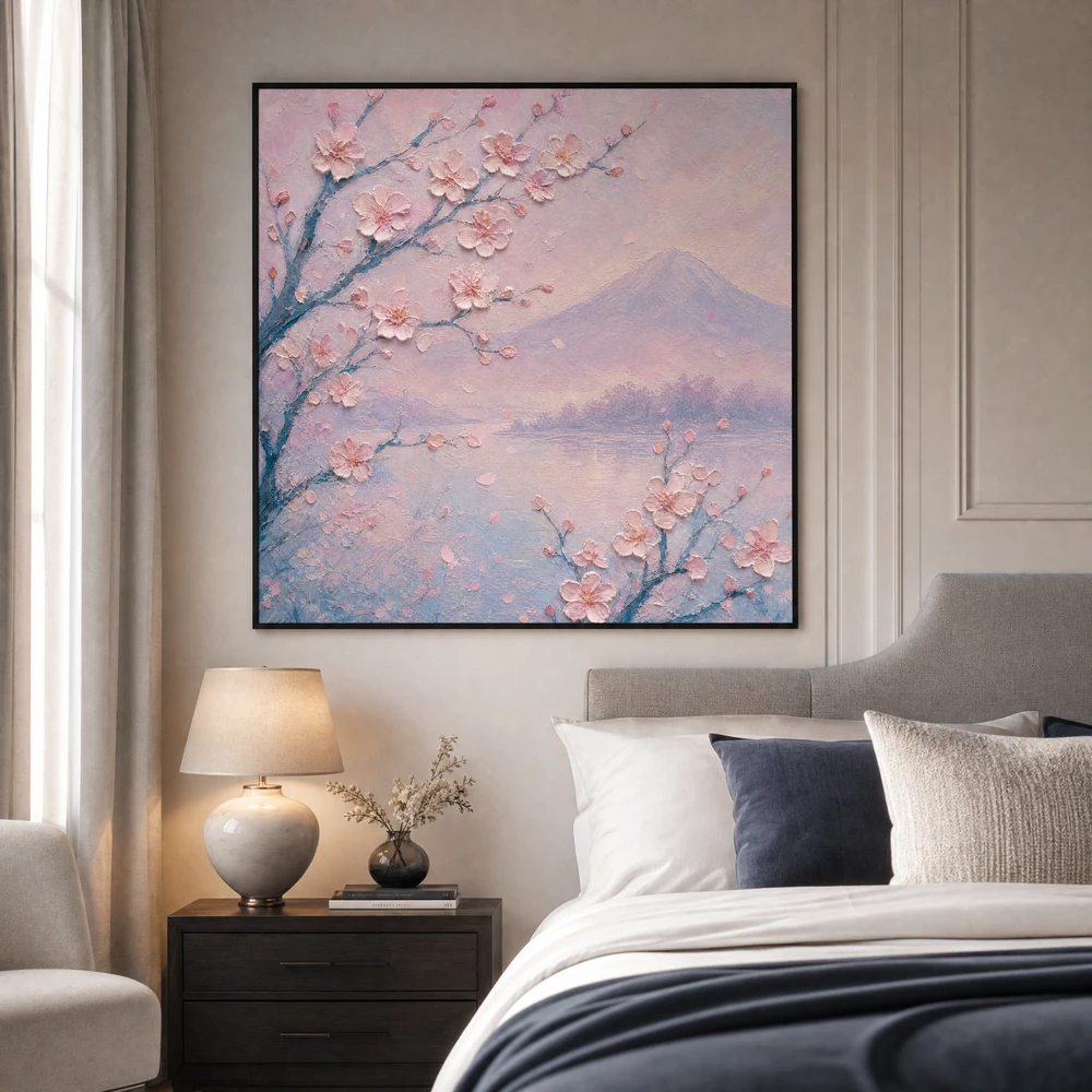 S011 | Blush Petal Mist – Floral Canvas Art | Impasto Oil Painting
