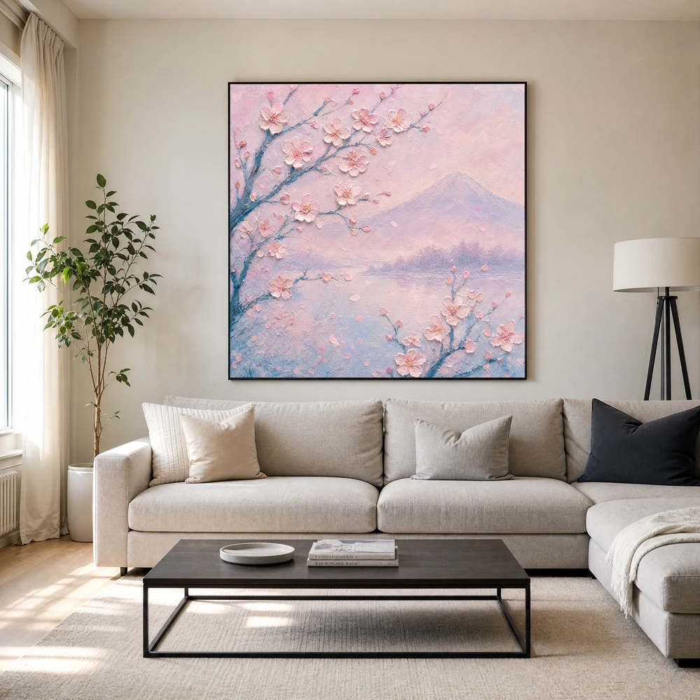 S011 | Blush Petal Mist – Floral Canvas Art | Impasto Oil Painting