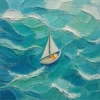 teal-crossing-coastal-ocean-canvas-art Textured oil painting of a sailboat crossing teal ocean waves