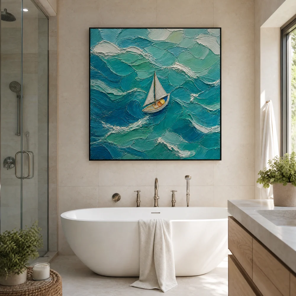 teal-crossing-coastal-ocean-canvas-art-bathroom-01 S010| Teal Crossing – Coastal Ocean Canvas Art