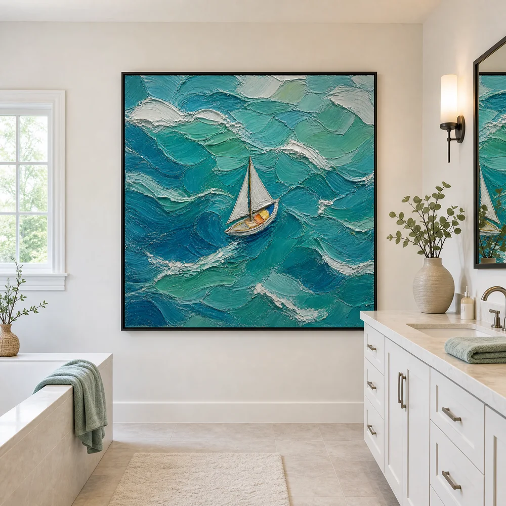 teal-crossing-coastal-ocean-canvas-art-bathroom-02 S010| Teal Crossing – Coastal Ocean Canvas Art