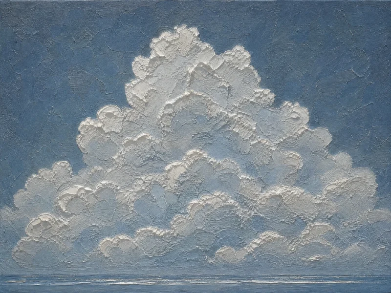 tempest-crown-impasto-seascape-canvas-art Impasto oil painting of massive storm clouds billowing above a calm ocean surface
