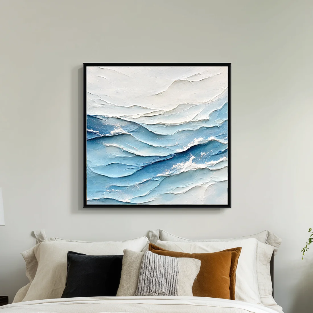 tidal-veil-abstract-ocean-canvas-art-bedroom-S-04 Textured impasto oil painting of abstract blue ocean waves and ivory foam