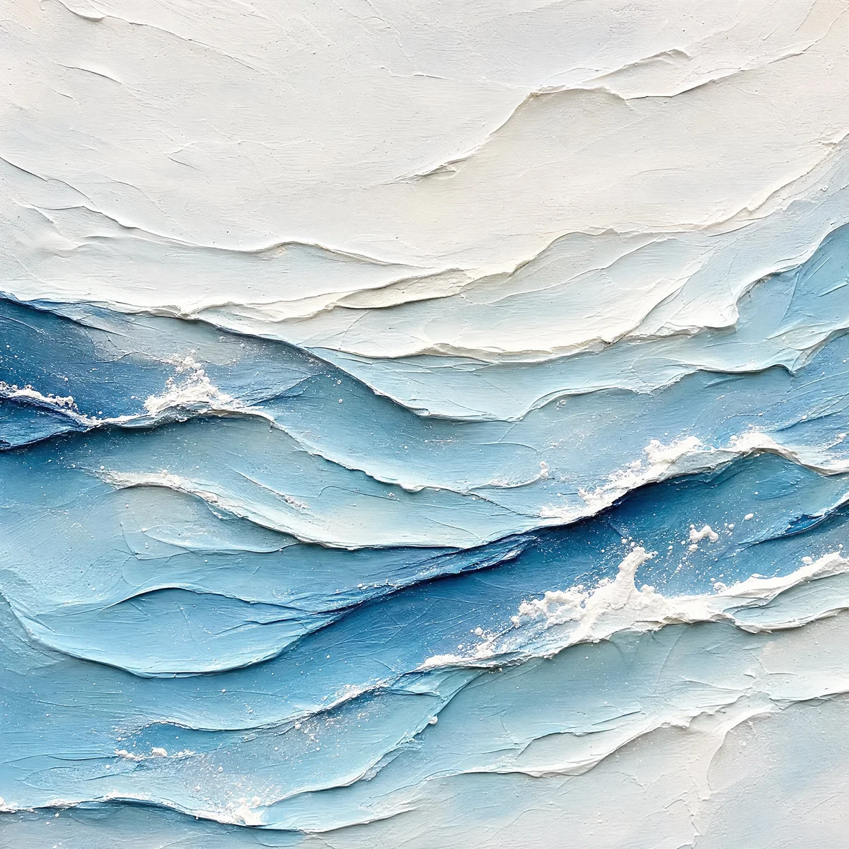 tidal-veil-abstract-ocean-canvas-art Textured impasto oil painting of abstract blue ocean waves and ivory foam