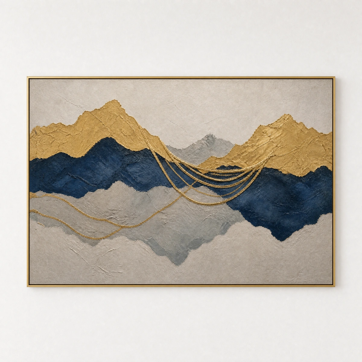 Warm amber landscape painting with golden tones and dark forest band on canvas