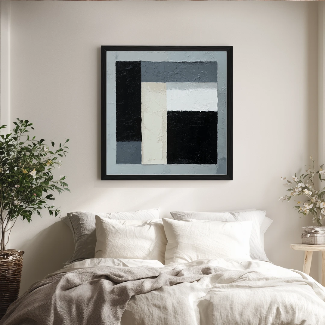 silver-tide-bedroom-S-02 S004 | Silver Tide - Black and Gray Abstract Wall Art