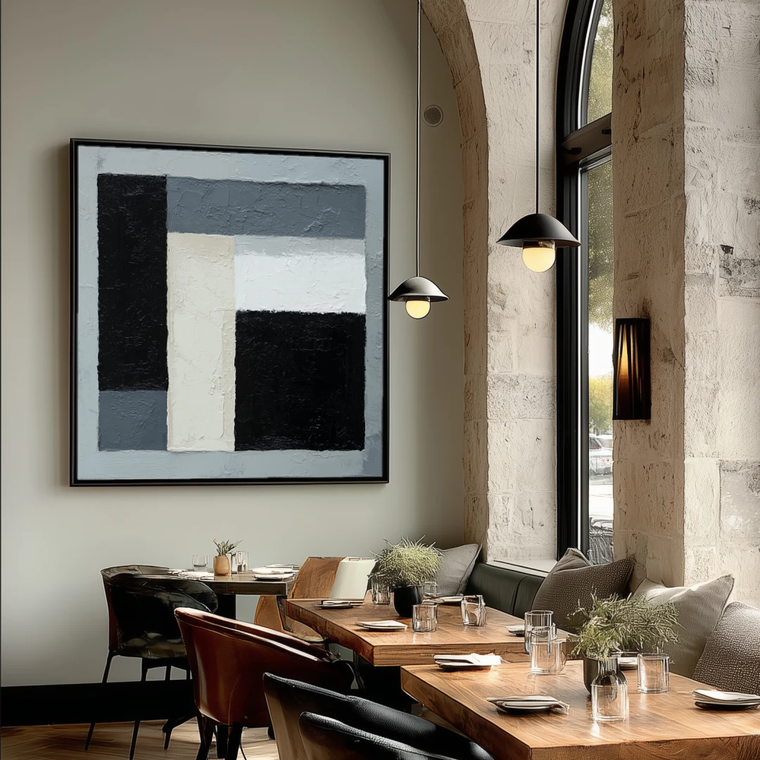 silver-tide-dinning-room-S-01 S004 | Silver Tide - Black and Gray Abstract Wall Art