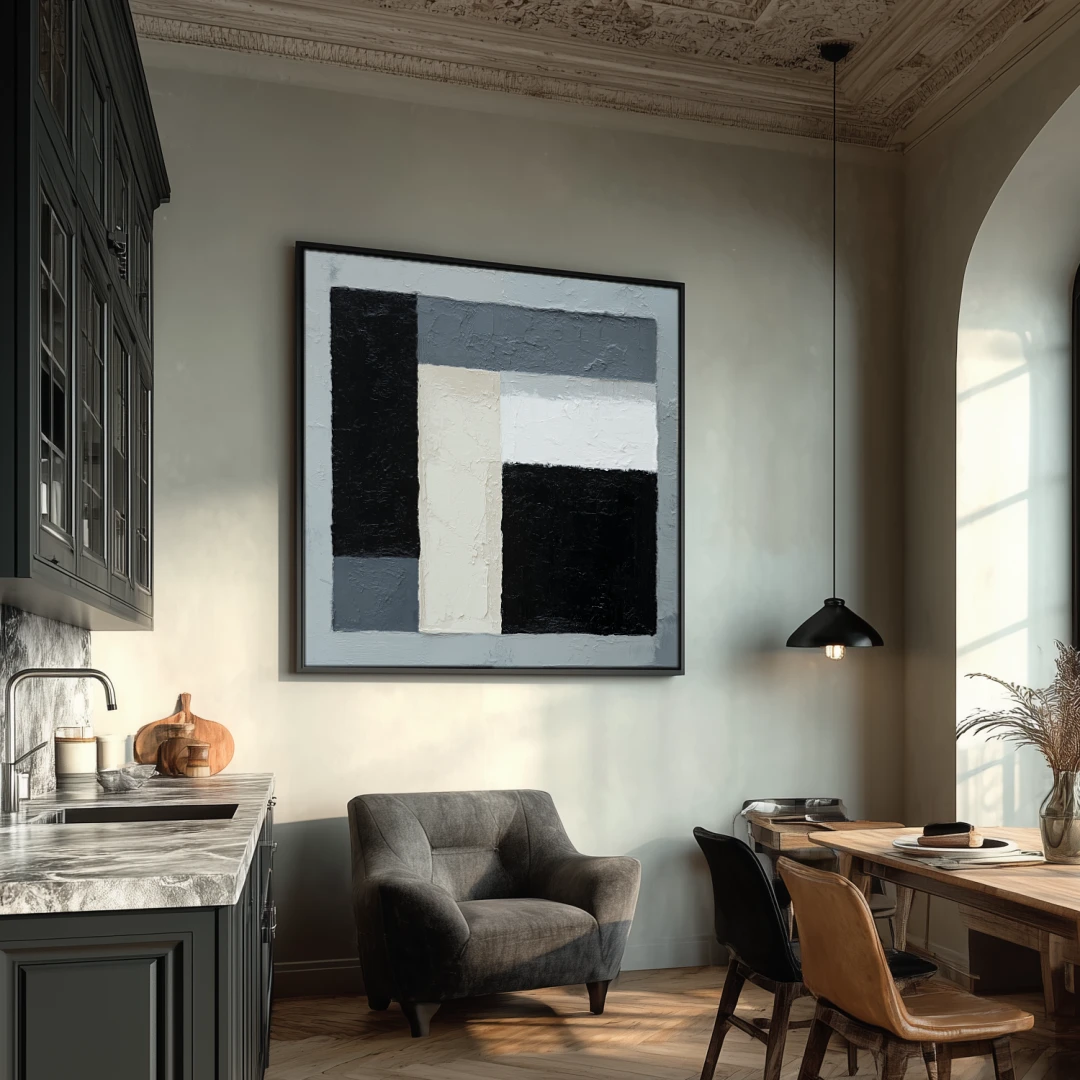 silver-tide-dinning-room-S-03 S004 | Silver Tide - Black and Gray Abstract Wall Art