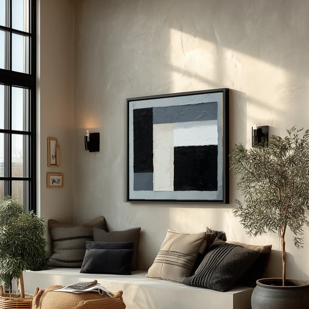 silver-tide-stairs-S-02 S004 | Silver Tide - Black and Gray Abstract Wall Art