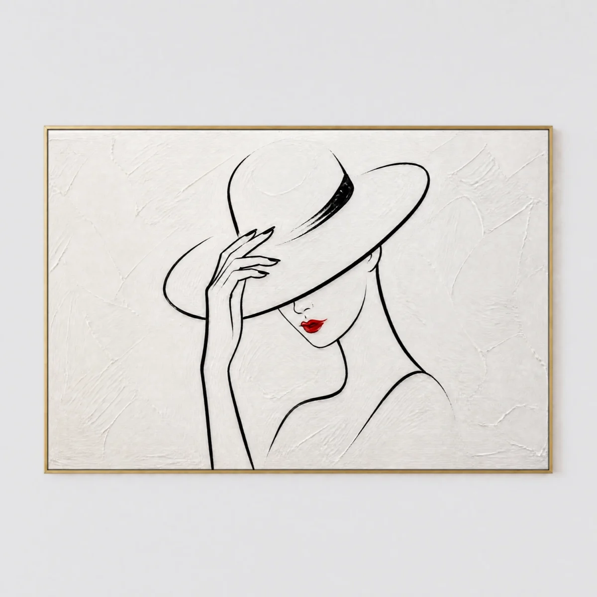 scarlet-poise-minimalist-figurative-canvas-art-T-3x2-gold-frame-pure-wall L006 | Scarlet Poise - Minimalist Figurative Canvas Art