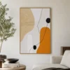Warm abstract painting with ochre shapes, black linework, and textured ivory ground