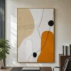 Warm abstract painting with ochre shapes, black linework, and textured ivory ground