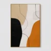 P006-ochre-balance-black-and-gold-abstract-wall-art-T-2x3-gold-frame-pure-wall Black and ochre abstract painting with textured ivory background and curved linework