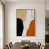 P006-ochre-balance-black-and-gold-abstract-wall-art-dinning-room-1 Black and ochre abstract painting with textured ivory background and curved linework