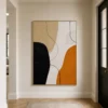P006-ochre-balance-black-and-gold-abstract-wall-art-entryway-1 Black and ochre abstract painting with textured ivory background and curved linework