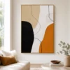 P006-ochre-balance-black-and-gold-abstract-wall-art-living-room-1 Black and ochre abstract painting with textured ivory background and curved linework