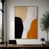P006-ochre-balance-black-and-gold-abstract-wall-art-office-1 Black and ochre abstract painting with textured ivory background and curved linework