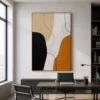 P006-ochre-balance-black-and-gold-abstract-wall-art-office-2 Black and ochre abstract painting with textured ivory background and curved linework