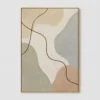 blue-edge-minimalist-abstract-wall-art-T-2x3-gold-frame-wall Blue gray minimalist abstract painting with sage forms and brown line