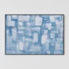 frosted-wall-blue-textured-wall-art-T-3x2-black-frame-pure-wall Textured pale blue and white abstract painting with palette knife impasto tiles on canvas