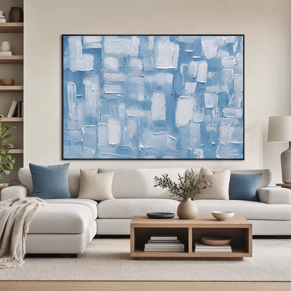 frosted-wall-blue-textured-wall-art-living-room-01 L008 | Frosted Wall - Blue Textured Wall Art