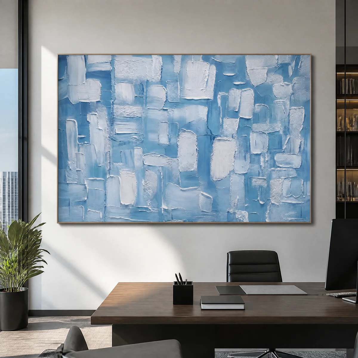 frosted-wall-blue-textured-wall-art-office-01 L008 | Frosted Wall - Blue Textured Wall Art