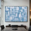 frosted-wall-blue-textured-wall-art-office-02 Textured pale blue and white abstract painting with palette knife impasto tiles on canvas