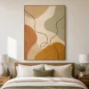 Minimalist abstract canvas with ochre shape and brown looping line