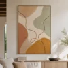 Minimalist abstract canvas with ochre shape and brown looping line