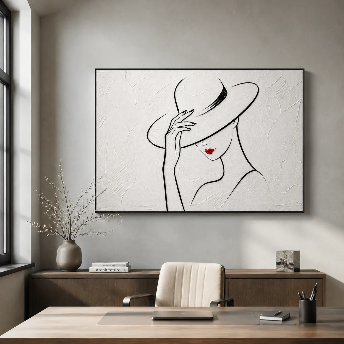 scarlet-poise-minimalist-figurative-canvas-art-office-wall-art-1 L006 | Scarlet Poise - Minimalist Figurative Canvas Art