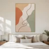 soft-contour-neutral-abstract-wall-art-bedroom-01 Neutral abstract painting with terracotta shapes and flowing brown line