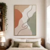 soft-contour-neutral-abstract-wall-art-bedroom-02 Neutral abstract painting with terracotta shapes and flowing brown line
