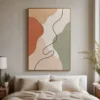 soft-contour-neutral-abstract-wall-art-bedroom-03 Neutral abstract painting with terracotta shapes and flowing brown line