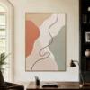soft-contour-neutral-abstract-wall-art-office-01 Neutral abstract painting with terracotta shapes and flowing brown line