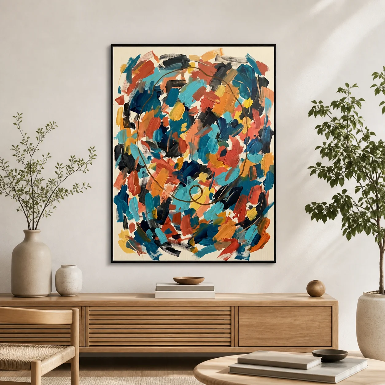 P019 | Residual Loop – Coral Drift – Turquoise Abstract Wall Art