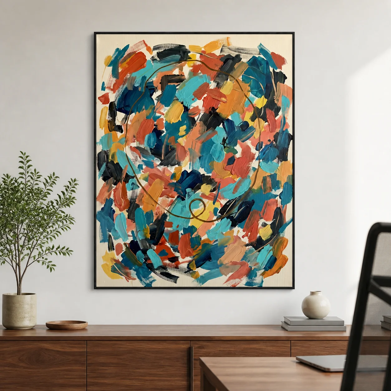 P019 | Residual Loop – Coral Drift – Turquoise Abstract Wall Art
