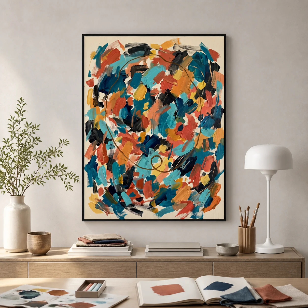 P019 | Residual Loop – Coral Drift – Turquoise Abstract Wall Art