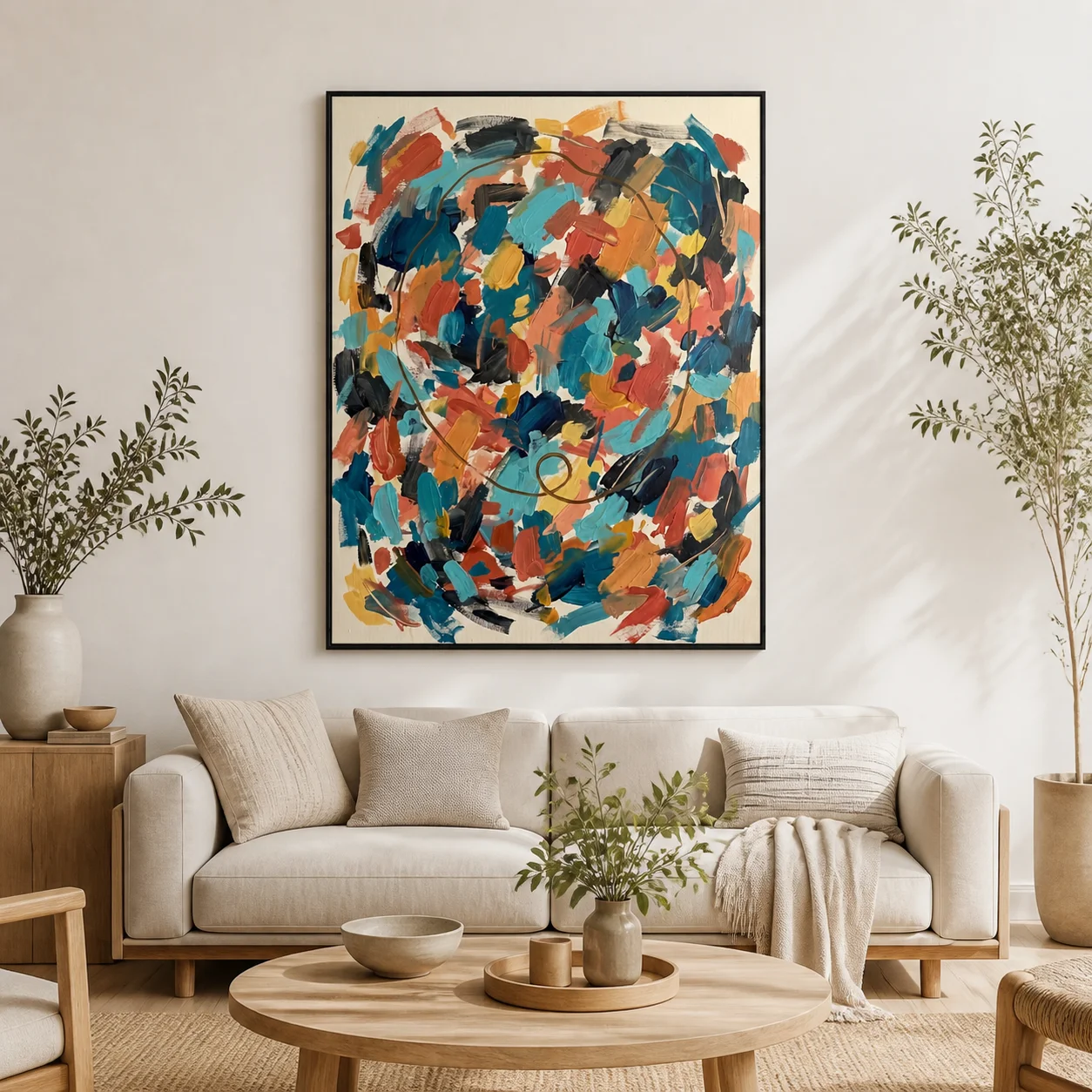 P019 | Residual Loop – Coral Drift – Turquoise Abstract Wall Art