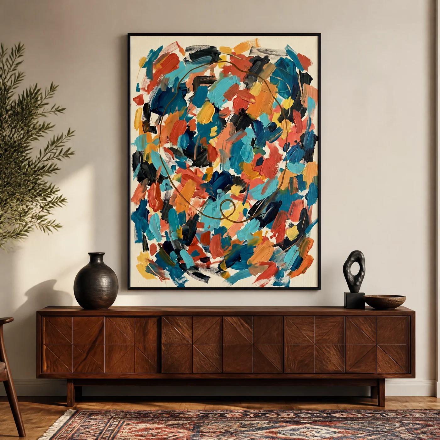 P019 | Residual Loop – Coral Drift – Turquoise Abstract Wall Art