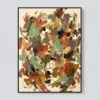 crosscurrent-coral-abstract-wall-art-T-3x4-black-frame-wall Coral and teal abstract oil painting with aqua strokes and a brown looping line
