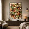 crosscurrent-coral-abstract-wall-art-scene-4 Coral and teal abstract oil painting with aqua strokes and a brown looping line