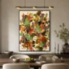 crosscurrent-coral-abstract-wall-art-scene-5 Coral and teal abstract oil painting with aqua strokes and a brown looping line