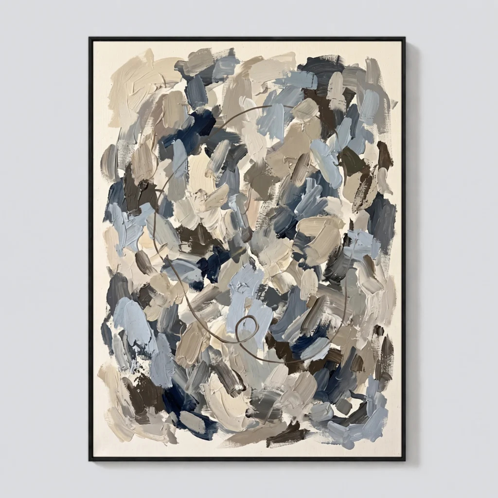 Earthy sage green and terracotta abstract oil painting with an elegant brown loop