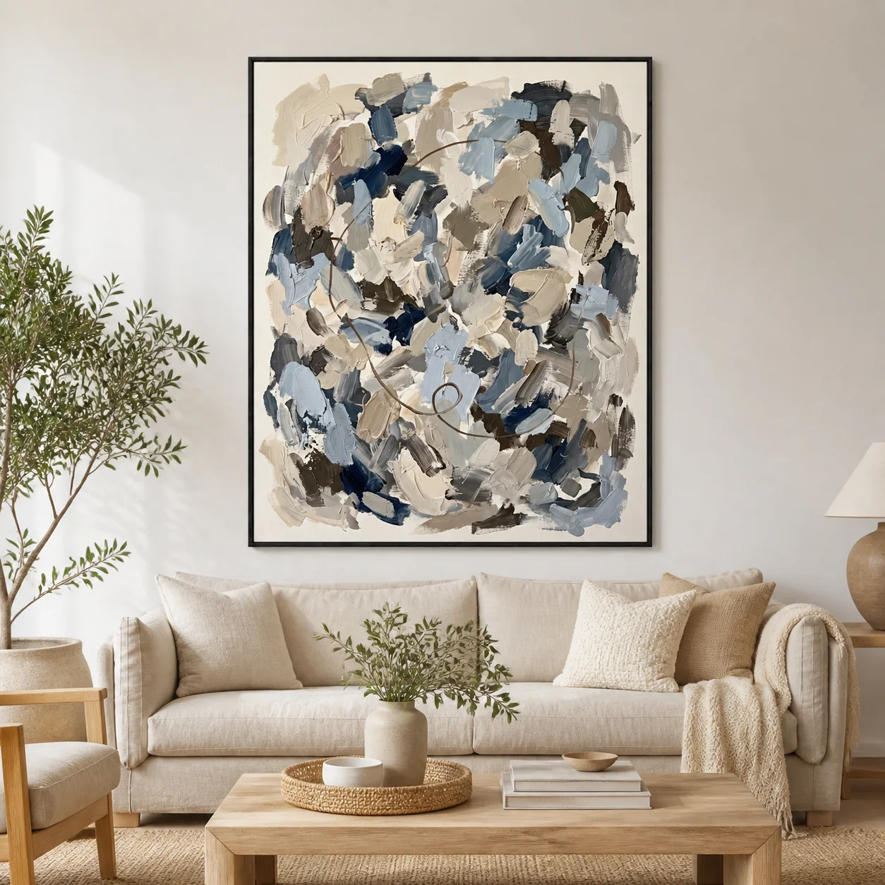 sediment-earthy-abstract-wall-art-scene-4 Earthy sage green and terracotta abstract oil painting with an elegant brown loop