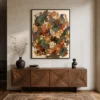 slate-interval-blue-gray-abstract-wall-art-scene-3 Blue gray and ivory abstract oil painting with navy marks and a brown loop