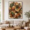 slate-interval-blue-gray-abstract-wall-art-scene-5 Blue gray and ivory abstract oil painting with navy marks and a brown loop