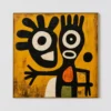 the-orange-mark-mustard-yellow-wall-art-T-1x1-gold-frame-wall Black and ivory abstract figure with orange mark on mustard yellow canvas