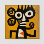 S015 | The Spiral-Eared Watcher – Primitive Abstract Wall Art