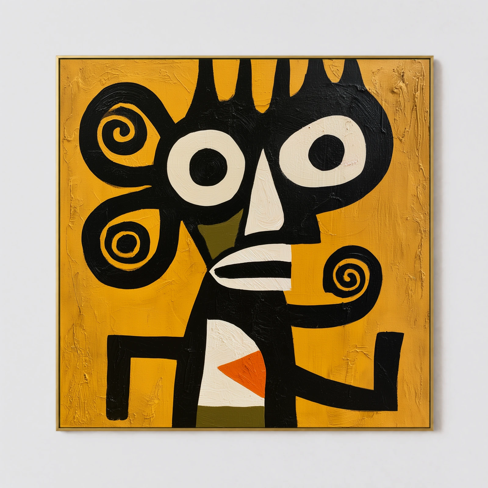 S015 | The Spiral-Eared Watcher – Primitive Abstract Wall Art